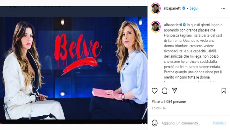 alba parietti post sulla fagnani a sanremo-Solospettacolo