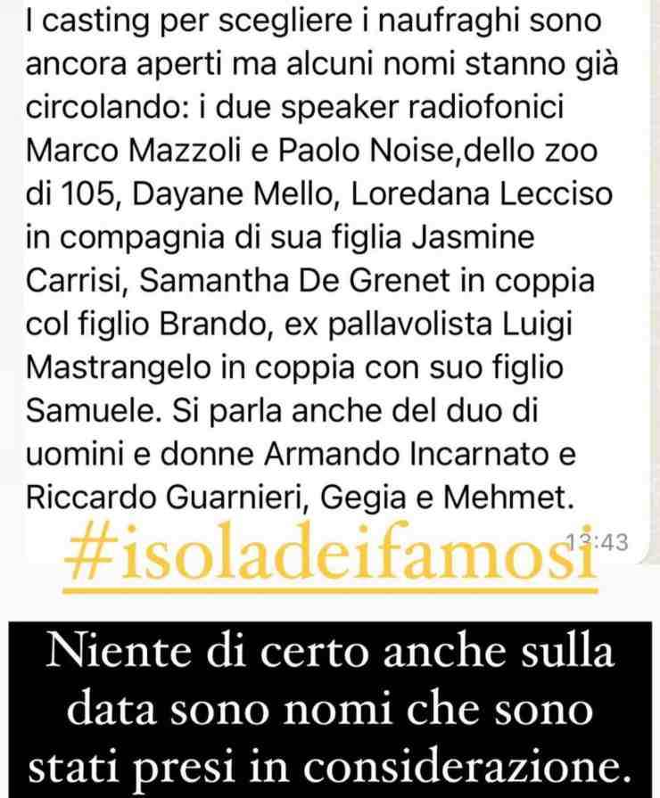 screenshot instagram - solospettacolo.it 