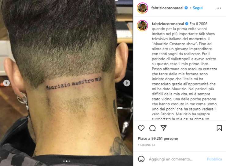 fabrizio corona tatuaggio costanzo-Solospettacolo