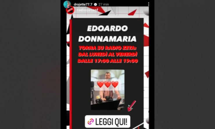 screenshot Instagram di Edoardo Donnamaria - solospettacolo.it