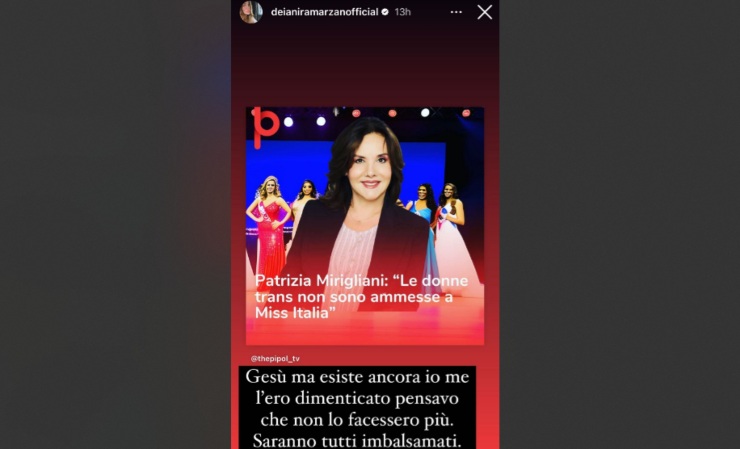 Screenshot Instagram di Deianira Marzano - solospettacolo.it
