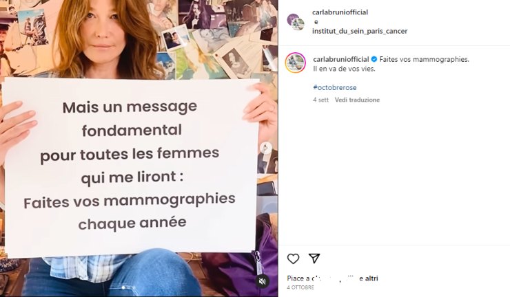 carla bruni messaggio cancro al seno