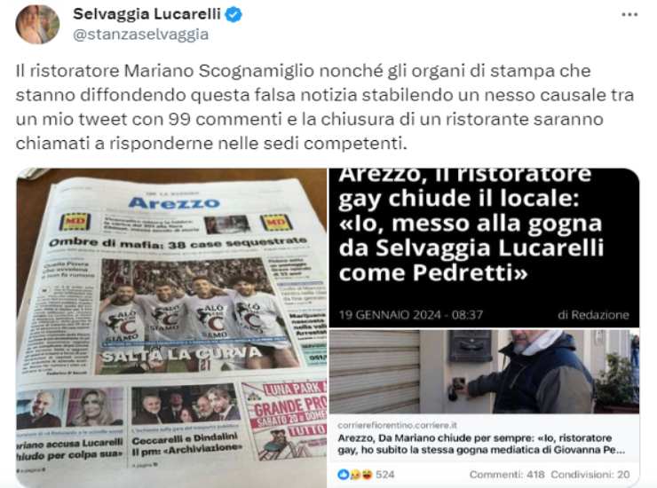 selvaggia lucarelli commento ristoratore